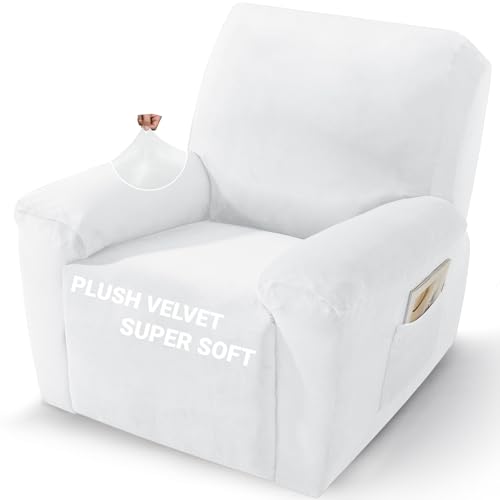 Image of ZNSAYOTX 2026 Velvet Oversized Recliner Cover 3-Piece, Luxury Plush Recliner Chair Covers with Elastic Band & Ties Stay in Place, Stretch Reclining Slipcover for Lazy Boy Soft Washable (White)