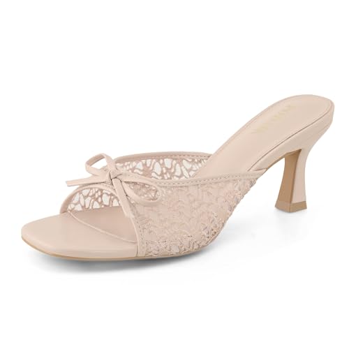 Image of Kitten Heels for Women Slip On Sandals Bow Mules Heeled Sandals Square Open Toe Dress Party Slides