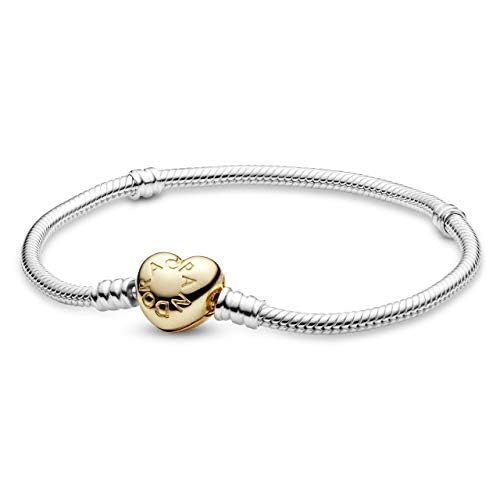 Pandora Heart Clasp Snake Chain Bracelet - Two-Tone Charm Bracelet for Women - Compatible Moments Charms - Features Shine & Sterling Silver - Gift for Her - With Gift Box