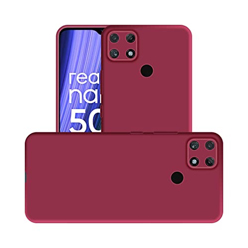 Image of Case Creation Liquid TPU Silicone Cover for Realme Narzo 50a Soft Case,Anti-Dirty Slim Case Frosted Matte Candy TPU Raised Bezel (Splash of Color) Back Case Cover for Realme Narzo 50a - Glamour Red