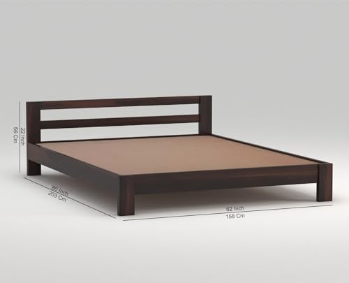 Image of SUNCOM Wooden Low Height Queen Size Bed Without Storage | Wooden Platform Bed | Space Saving Low Floor /Lying /Rise /Level /Profile Cot Bed for Bedroom | Basic Headboard | Walnut Finish