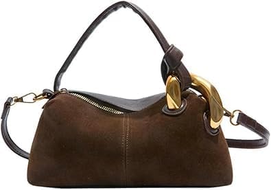 Suede Fuzzy Hobo Crossbody Shoulder Bag with Top Handle for Women, Brown, 9.4 x 5.5 x 3.9 Inches | Faux Suede