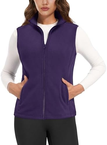 MAGCOMSEN Women’s Fleece Vest Outerwear Sleeveless Lightweight Zip Jackets Warm Soft Vests with Zipper Pockets
