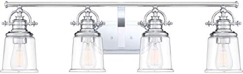 Quoizel Grant Transitional Vanity Lights, 32 Inch 4-Light Polished Chrome Bath Lighting Fixtures Over Mirror, Opal Etched Glass, Classic Americana Wall Mount Light for Bathrooms, Kitchen or Hallway