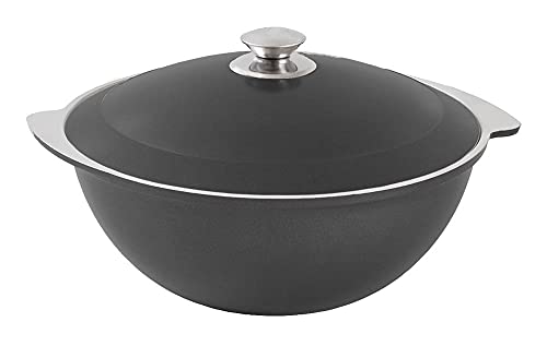 Kazan – Kazan – Olla – Olla – Olla – Asia WOK con paredes gruesas, 4,5 litros, aluminio fundido, revestimiento exterior decorativo en 3 colores diferentes (negro)