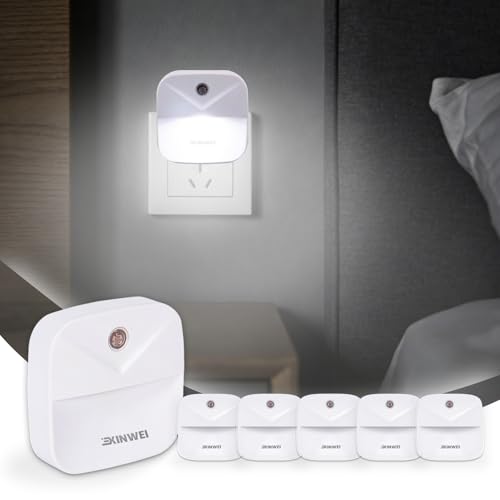 XINWEI Night Lights Plug into Wall Automatic LED Night Light with Dusk to Dawn Sensor Modern V-Groove Design Square Night Lite for Hallway 0.4W Plug-in Night Lights 6-Pack (White Light)