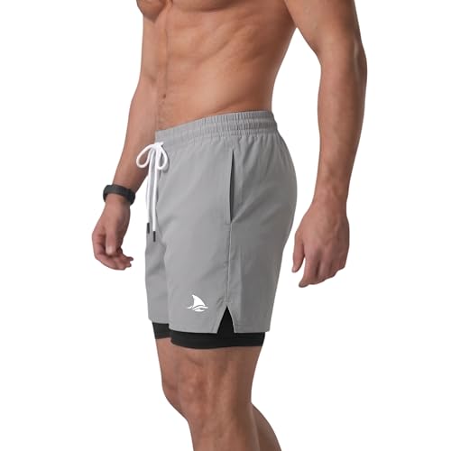 Image of Boldshark Men's 2 in 1 Active Dual Shorts with Inner Tights Layer & Phone Pocket for Running, Gym & Sports Workout