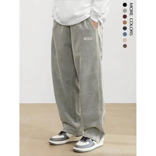 Mens Pants, Mens Corduroy Casual Pants, Men's Daily Casual Pit Strip Embroidery Logo Tether Loose Elastic Waist Pocket Pants3
