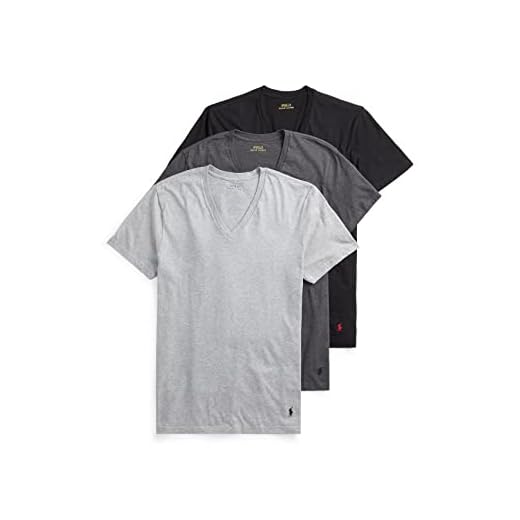 Polo Ralph Lauren Pacote com 3 camisetas masculinas slim fit gola V, Andover mescla/polo preto, Madison Heather/polo preto, polo preto/vermelho, Medium