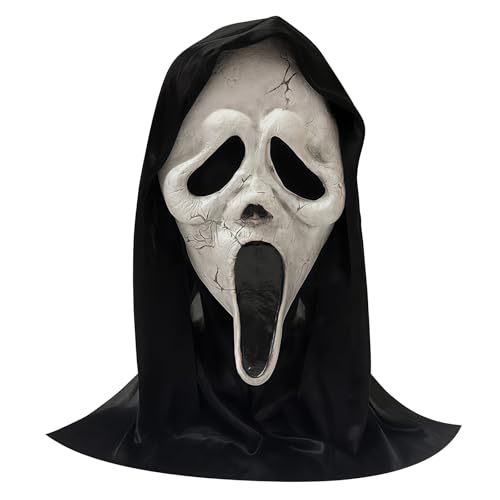 Probuk Máscara Scream original - máscara de terror 'Ghost Face' de látex para Halloween, festas de medo e cosplay, disfarce de cinema para adultos e crianças, decoração de casa encantadora