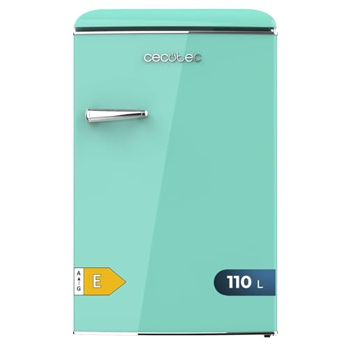 Cecotec Mini Nevera Retro de 110 L Bolero CoolMarket TT Origin 110 Green E. Mini Frigorífico, Clase E, ICEBOX, LED Interior, Tirador Cromado, Bandejas cristal, Abridor Botellines, Verde