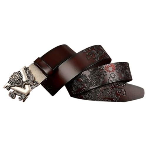 Ratchet Embossed Cowhide Belt with V-Dragon Slide Automatic Silver Buckle,Engraved Dragon Pattern Western Waist Strap2