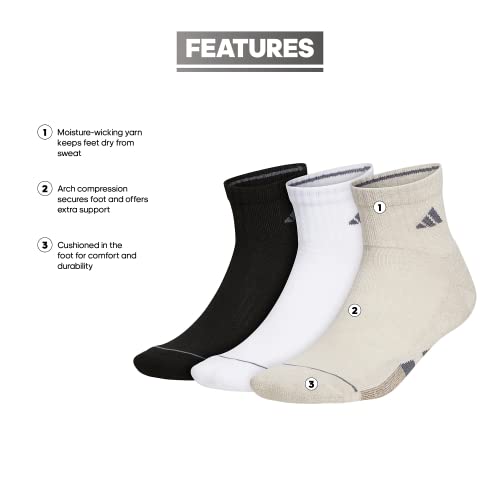 adidas Men's Cushioned Quarter Socks Three-Pack #TOP6