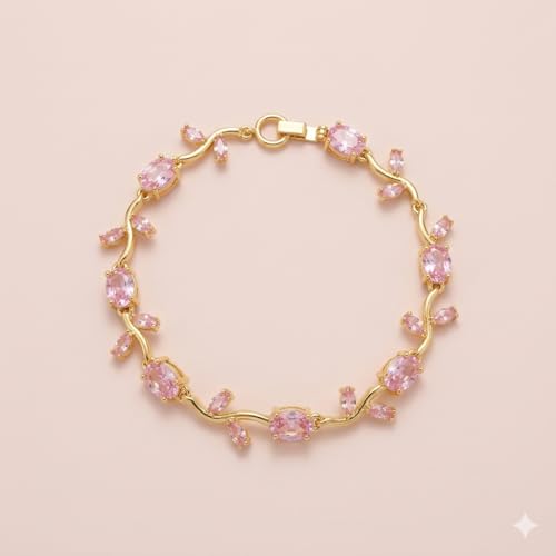 Image of 18K Gold Plated Stylish Chain Bracelet for Women & Girls | Trendy Unique Diamond Tennis Charm Link Tulip Everyday Instagram Viral Jewellery