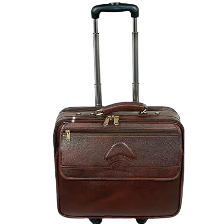Drumstone Premium Real Leather Trolley Laptop Bag with Flexible Lightweight Design Office Executive Four Wheeler - Trolley Bag Flexible Light Weighted Handle Gift for Student Or Parent