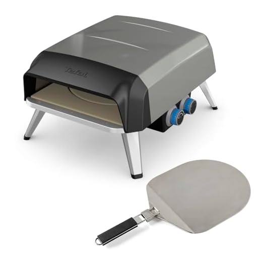 Tefal Pizza Pronto Gas-Pizzaofen für den Außeneinsatz, bis 400 °C, Temperaturregler, Ein-/Ausschalter, Steuerung des Drehsteins, kompakt, inkl. Pizzaschieber, Edelstahl, JM413015