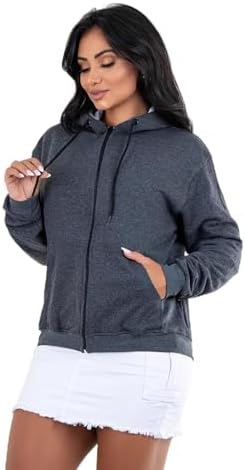 Blusa Moletom Feminino com Zíper, Capuz e Bolso Canguru, 50% Algo...