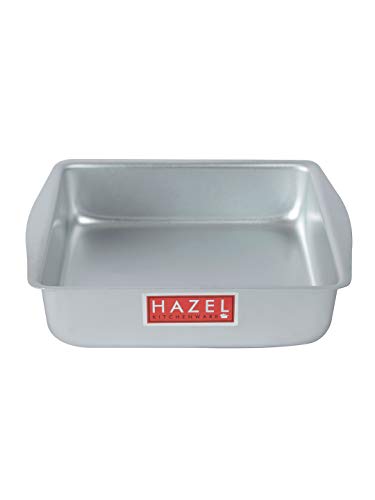 Image of HAZEL Square Cake Mould Tin | Aluminium Cake Pan for Microwave Convection & OTG Oven | 800ml Baking Tray Cake Making Tool