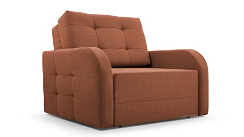 Fauteuil Convertible 1 Place avec Coffre – Fauteuil Lit en Tissu avec Matelas Pliable | Canapé Lit 1 Place Compact – 101x90x100 cm – Porto 80 (Orange...