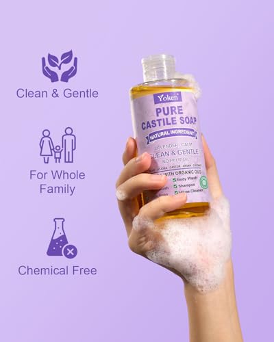 Image of Yoken EWG Lavender Castile Soap Liquid 8oz, Travel Size with Organic Oils