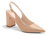 Coutgo Damen Spitze Zehen Pumps mit Blockabsatz Slingback Chunky Heel Slip On Arbeits Party Dress Schuhe Camel 85
