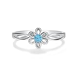 Precious Pieces 925 Sterling Silver Simulated March Birthstone Baby Ring with Flower for Little Girls (Size 4)