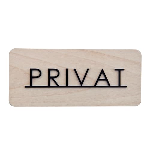 Smile BB- Cartel Privat en Alemán en Madera y Metacrilato Negro Mate, Señal Privado con Adhesivo para Pared y Puerta
