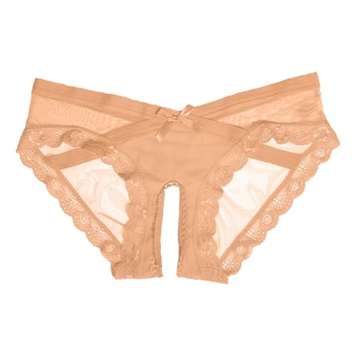 2026 - Seducenti slip trasparenti ricamati in pizzo con schiena aperta per una morbidezza traspirante e imbattibile contenitore sensazionale biancheria intima con coperchio, beige., L