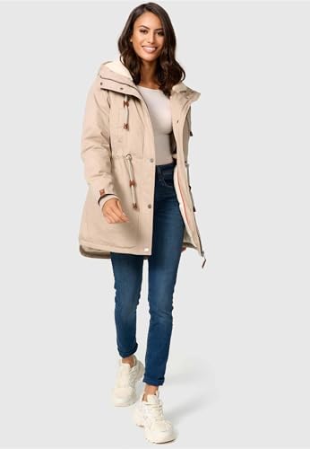 Navahoo Damen Winterjacke mit Teddyfell Winter Jacke warm gefüttert B991 [B991-Ireliaa-Beige-Gr.L]