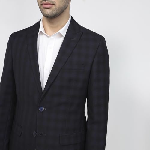 Image of Park Avenue Men Regular Fit Jacquard Pattern Poly Viscose Blend Peak Lapel Full Sleeve Formal Jacket