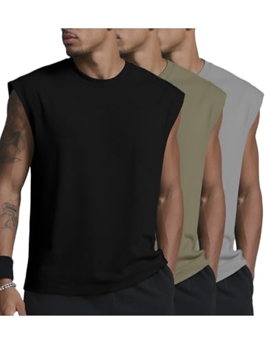 Mens Gym Tank Tops Sleeveless Shirts Cut Off Quick Dry Muscle Shirt Running Beach Loose Fit Tee