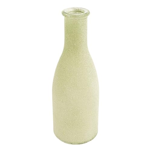 Ideen mit Herz Botella Decorativa | Primavera | Jarrón para flores secas o hierbas | DIY | Vintage | Shabby Chic | Estilo Casa de Campo | Diámetro 6 cm | 18 cm de alto (verde esmerilado)