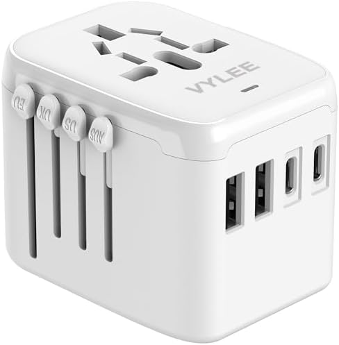 VYLEE Universal Travel Adapter, 5 in 1 European Travel Adapter (White)