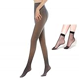 TURMIN Medias Gruesas para Mujer, Medias de Lana Térmica Elástica con Doble Forro de Invierno Cálido Leggings Mujer Pantimedias Translúcidas, Pie Completo Negro-230g(5-15℃