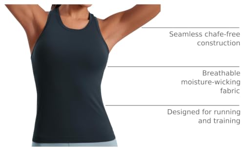 Image of CRZ YOGA Seamless Racerback Tank Waist Length | Training, Chafe-Free, Slim Fit, Crewneck, Mesh Vents, Workout, Sleeveless Tops for Women