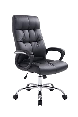 TPFLiving Silla de oficina Posan de piel sintética con respaldo cómodo, silla de escritorio, silla giratoria, silla ejecutiva XXL, silla de conferencias, estructura de metal cromado - negro