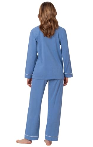 PajamaGram Women Pajamas So Soft - Button Up Pajamas for Women, Blue, M, 8-10