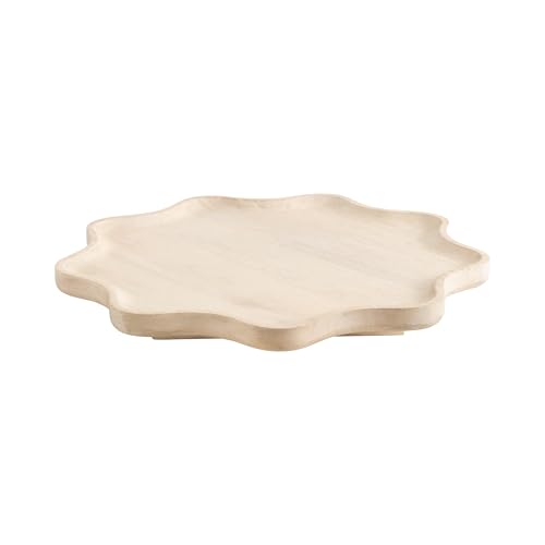 Kate and Laurel Alezar Mango Wood Wavy Round Lazy Susan Tray, 18 Inch Diameter, Light Bleached Wood, Scalloped Wooden Countertop Organizer with Turning Lazy Susan for Kitchen Storage or Ottoman Tray by Kate and Laurel - Used condition - US$59.79