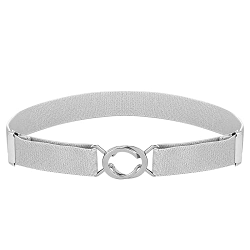 Buyless Fashion Kids Toddlers Baby Adjustable Elastic Stretch Belt with Silver Twisted Buckle - 5095-Gray