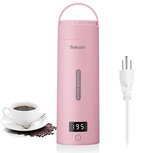Image of Sekaer Travel Electric Tea Kettle Portable Small Mini Coffee Kettle, with 4 Variable Presets, Personal Hot Water Boiler 304 Stainless Steel with Auto Shut-Off & Boil Dry Protection, SY-618P