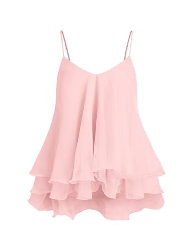 Fhniepan Summer Babydoll Peplum Cami Tops for Women Chiffon Ruffled