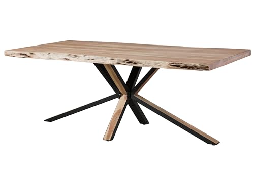 MASSIVMOEBEL24.DE | Baumtisch Akazie beige lackiert - Verschiedene Größen, Farbe:beige lackiert, Größe:180x90 cm (BxT), Gestell:Kreuzgestell anthrazit matt/Natur