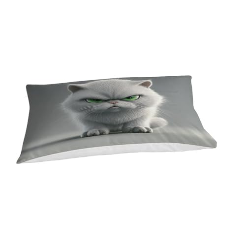 Housse de couette 135x200 chat imprimé 3D avec taies d'oreiller microfibre lit 1 personne douce - 5