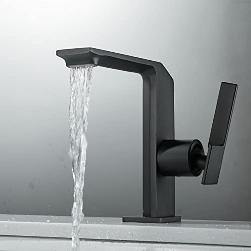 Mitigeur de lavabo cascade en laiton noir ISCBAFYX pour robinet de salle de bain monotrou