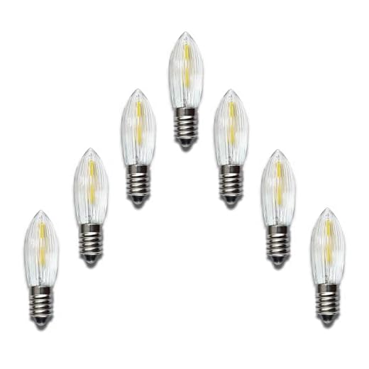 MLight 7 Stück LED Filament Topkerze 34V 0,2W Gewinde E10 für Schwibbogen mit 7 Brennstellen, Riffelkerze, Ersatzlampe für Weihnachten - Lichterkette, Pyramide, Advent etc.