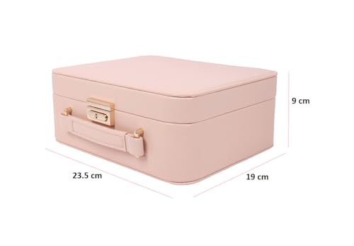 Image of BUCKETLIST PU Leather Jewellery Organizer Box with Mirror & Necklace Hooks | Large Multi-Compartment Jewelry Storage Case with Removable Tray & Mini Travel Box (Luxury Jewelry Box with Mirror (Pink))