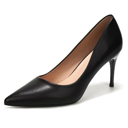 Image of Women's Low Kitten Heel Pumps Classic Fashion Dress Pumps Simple Heeled Shoes for Office Work