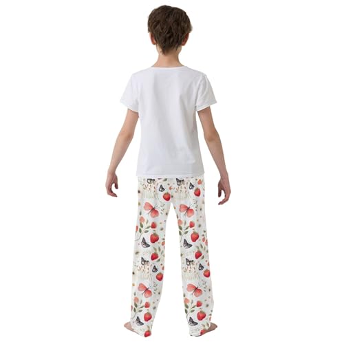 Strawberry Butterfly Long Pajama Pants Elastic Waist PJ Bottoms with Pockets S A1104724