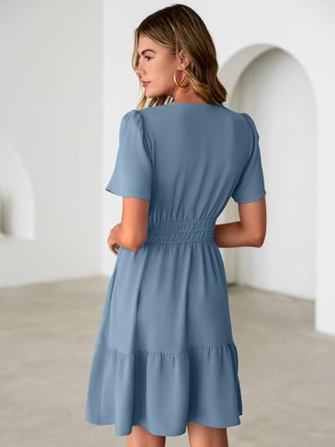 Image of Simplee Womens Casual Summer Dresses 2026 V Neck Short Sleeve Empire Waist Flowy A Line Ruffle Tiered Mini Sundress