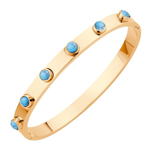 555Jewelry 6MM Stainless Steel Bangle Bracelets for Women Thick Oval Turquoise Jewelry for Women Large Chunky Wrist Cuff Bracelet